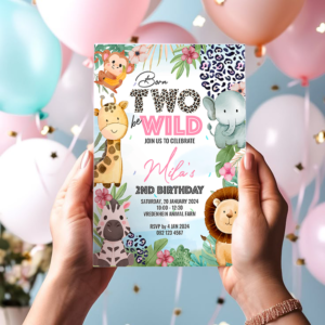 Born 2 Be Wild – Zoo Animal 2nd Birthday Invitation