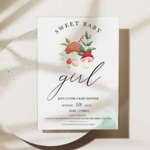 Whimsical Mushroom-Themed Baby Shower Invitation (Girl)