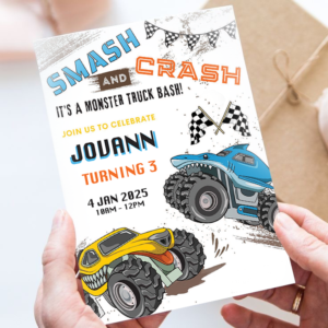 Smash & Crash – Monster Truck 3rd Birthday Invitation