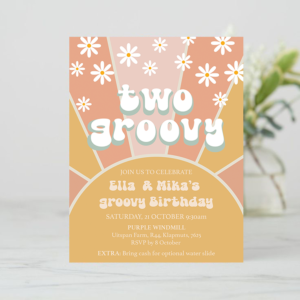 Two Groovy – Retro 2nd Birthday Invitation